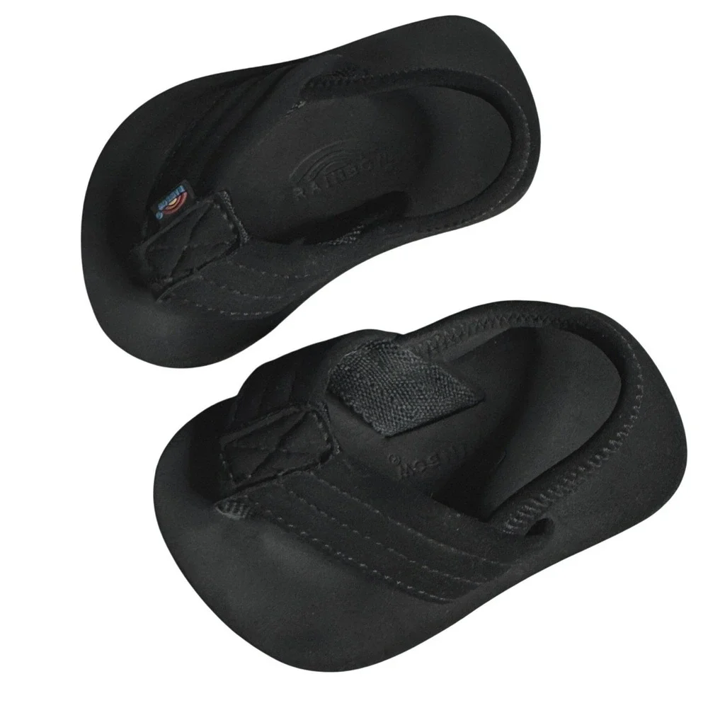 Rainbow Kids Grombow Sandals Black Thong Flip Flops with Backstrap Toddler 3/4